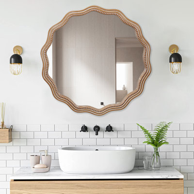 Miroir mural rond en bois 23,62 pouces