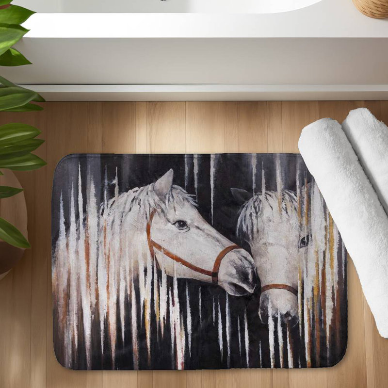 Two white horses kissing Bath Mat with Non-Slip Backing - Quick Dry Memory Foam Bathroom Rug - Absorbent - Modern Plush Spa-Style - Machine Washable