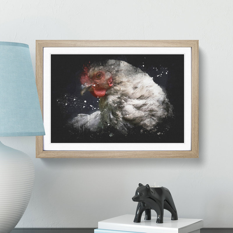 White Hen - Picture Frame Graphic Art Print, Oak Framed, 45cm H x 63cm W x 2cm D