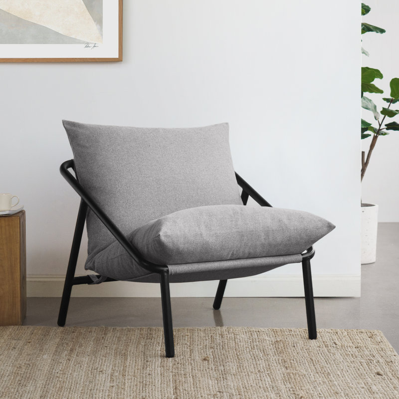 Ayatt Modern Metal Frame Sling Accent Armchair, Thompson Light Grey