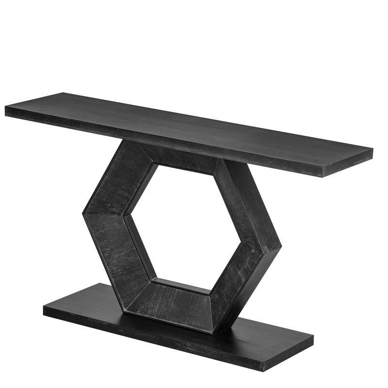Console de vestibule contemporaine avec placage de sapin, 14,3 po Pieds hexagonaux profonds et sophistiqués 11,25 po, noir