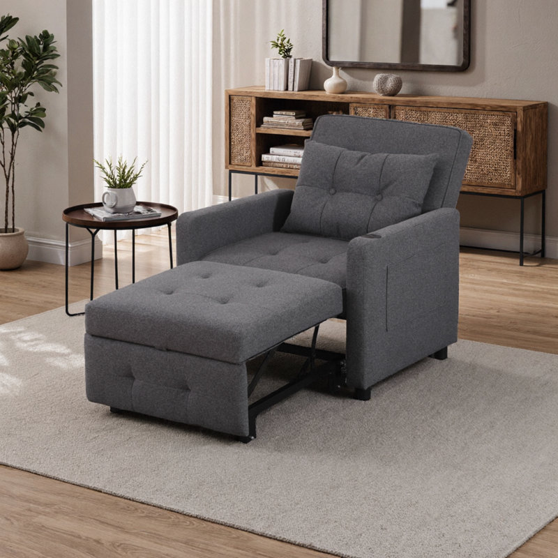 Fauteuil-lit polyvalent convertible 3-en-1 avec dossier réglable et ports USB - Fauteuil-lit peu encombrant, Gris antique