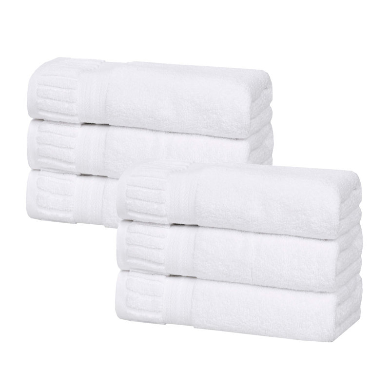White Cotton 6 Piece Hand Towels Set with Ribbed Border