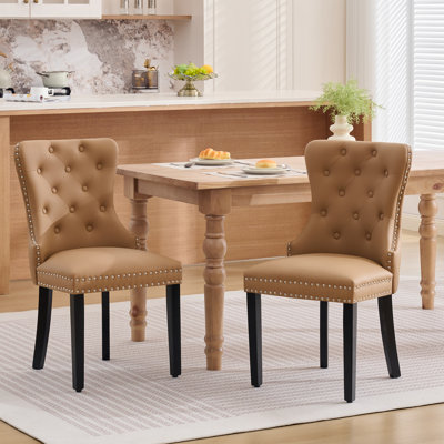 Chaises de salle à manger modernes en cuir capitonné avec pieds en bois massif (ensemble de 2)