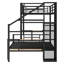 Lit superposé simple au-dessus d'un lit double en métal noir avec espaces de rangement et garde-robe fonctionnelle