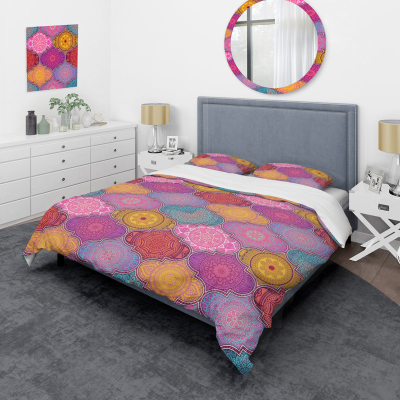 Multicolore patchwork ethnique - ensemble de housse de couette abstrait - microfibre de polyester
