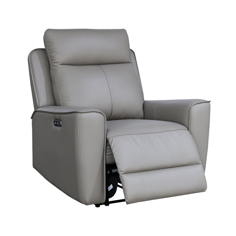 Real Leather Power Recliner with USB Charging, Elephant, 1