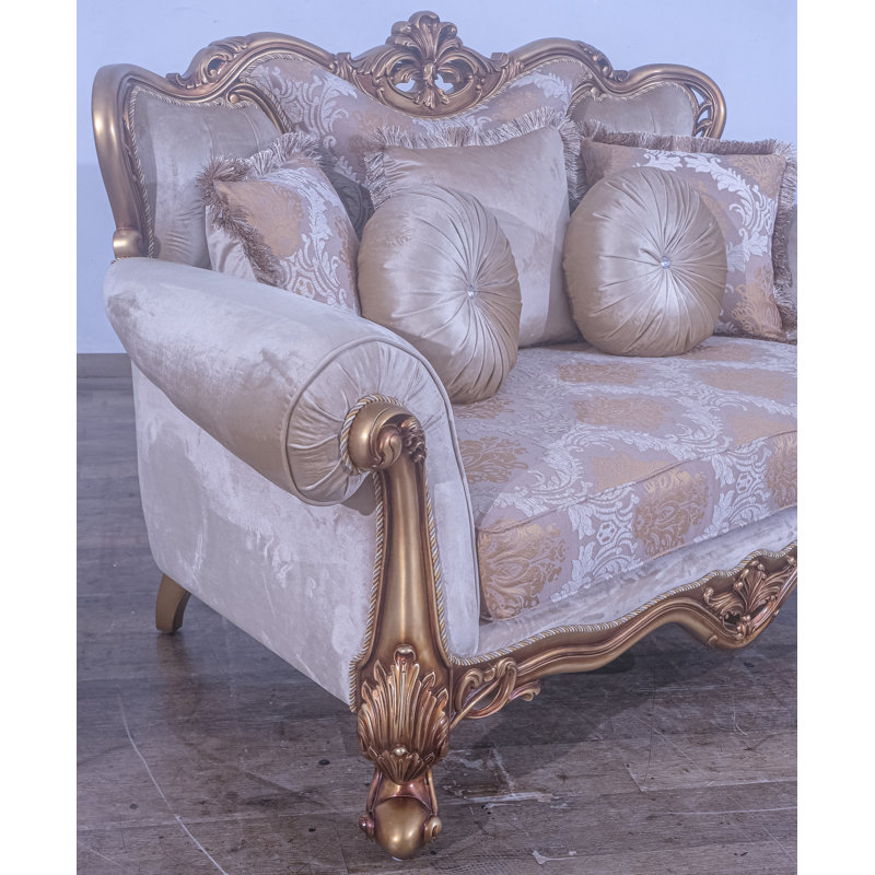 Loveseat, Brown Linen Blend, Gold