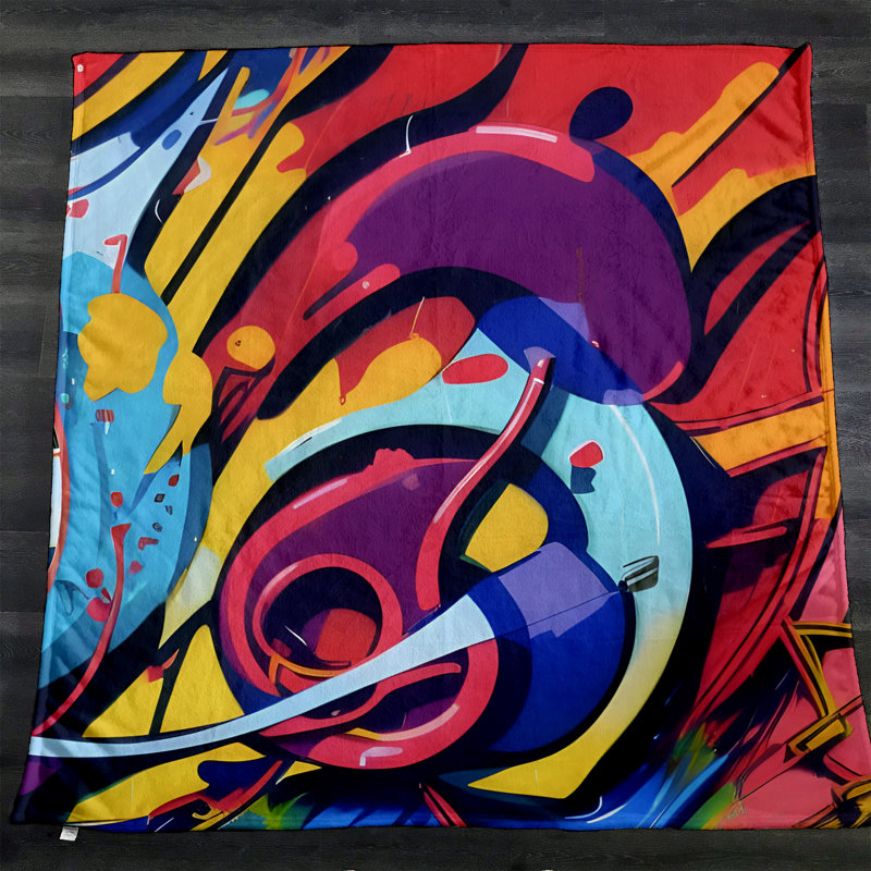 Throw Blanket, 68" W x 80" L, Abstract, Purple/Red/Yellow/Blue