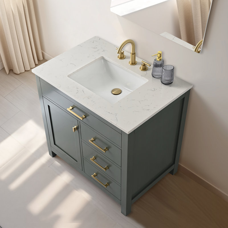 Trevor 36" W Single Vanity, Vintage Green/Brushed Gold