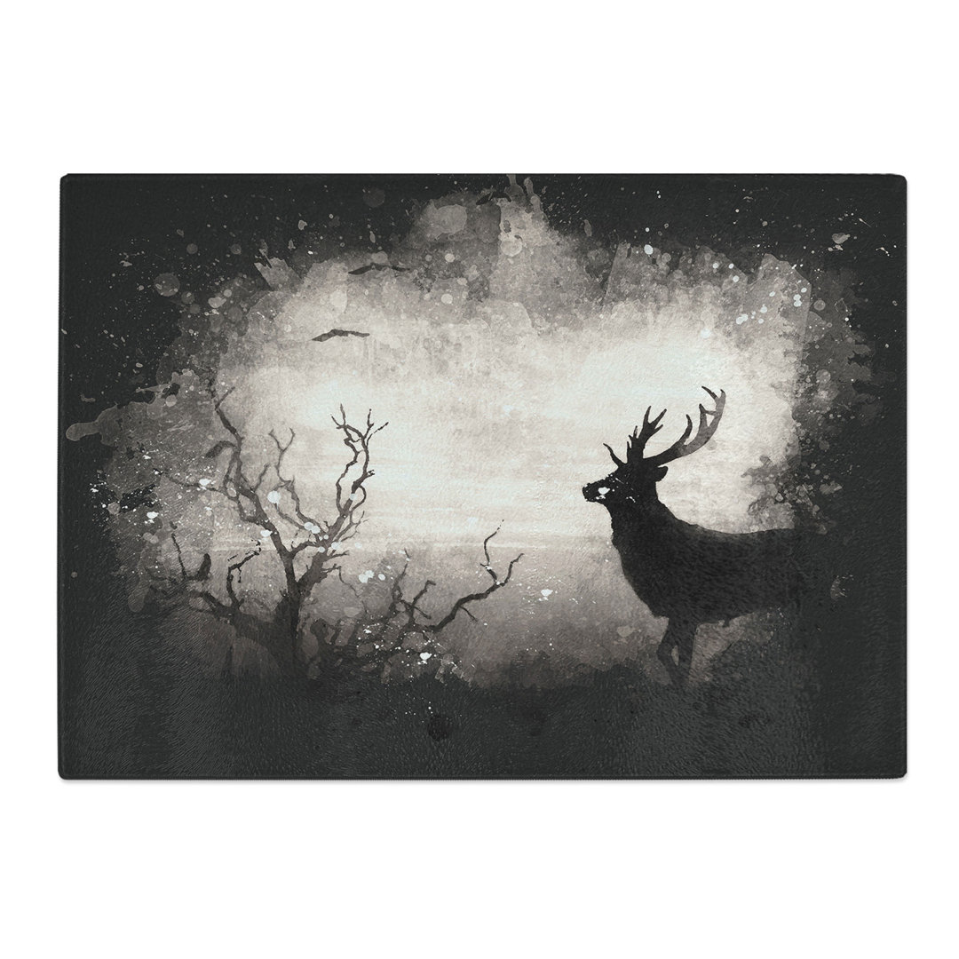 Tempered Glass Stag Deer with Birds Chopping Board
