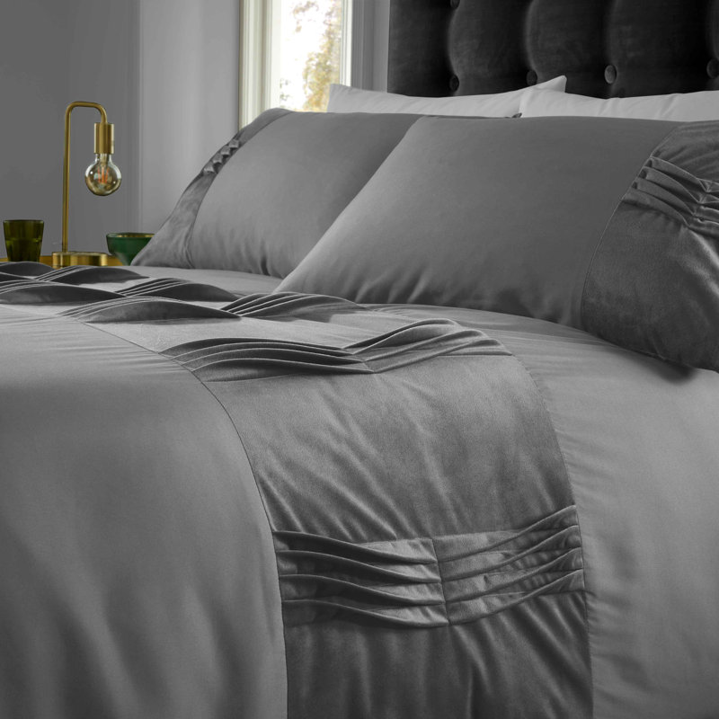 Microfibre 2 Piece Modern Duvet Cover Set, Grey, Kingsize Duvet Cover Set + 2 Standard Pillowcases