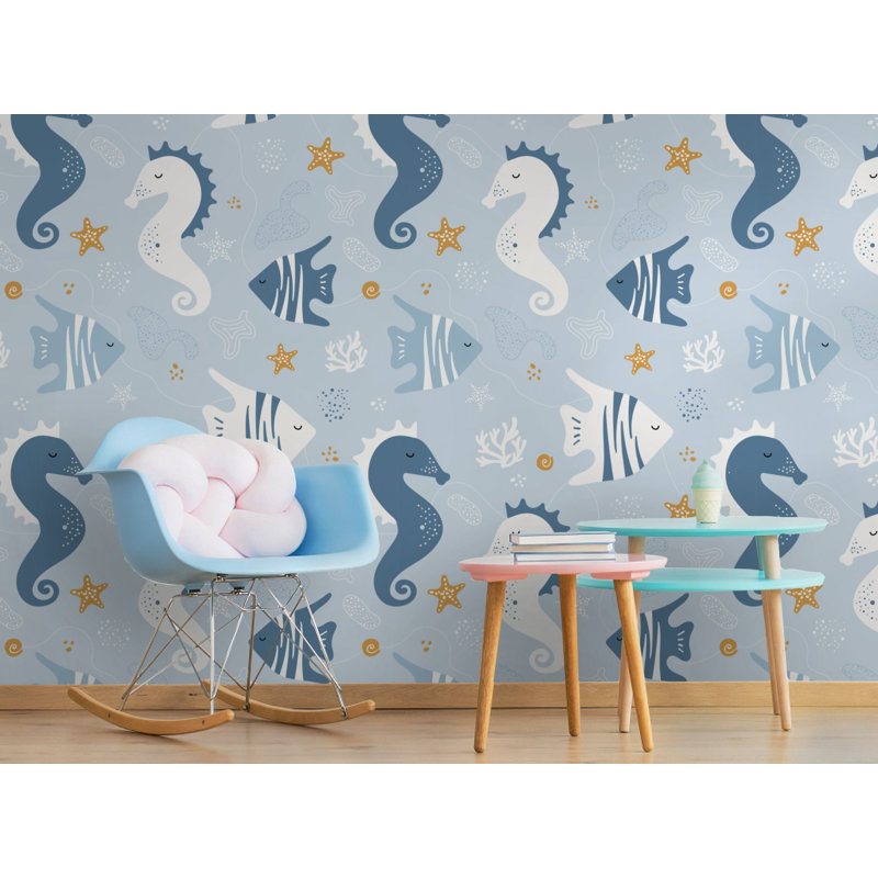 Underwater Fish And Seahorse Sea Creatures Removable Wallpaper, 9" L x 15" W