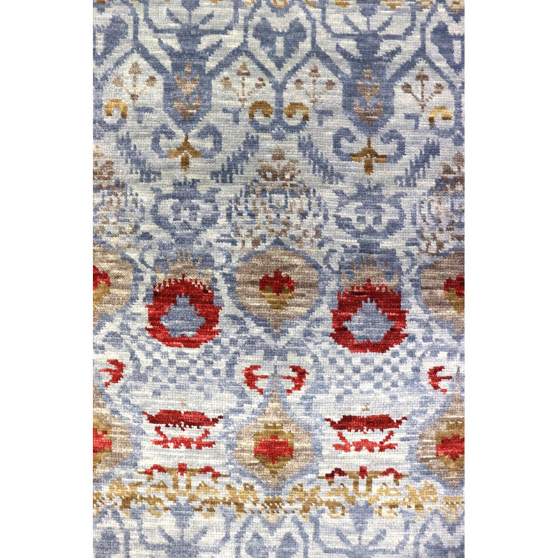 Wool Ikat Area Rug in Blue/Gold/Ivory, Rectangle 8'10" x 11'8"