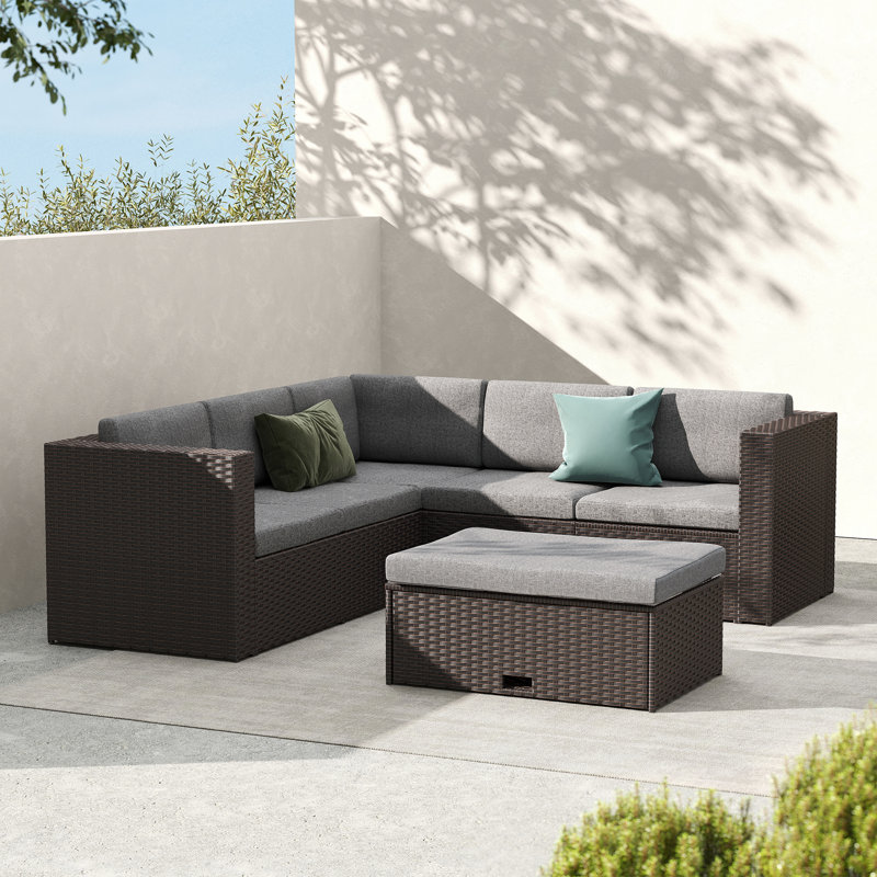 Canapé modulaire de patio pour 5 personnes en forme de L, Non