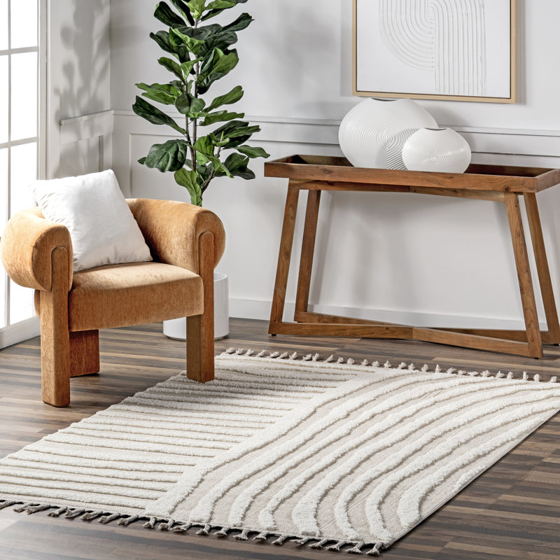 Ianthe Abstract Stripes High-Low Tasseled Area Rug, Rectangle 8' x 10'