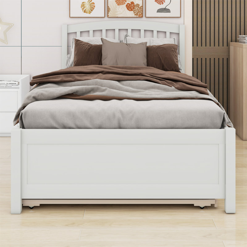 Structure de lit plateforme en bois avec lit gigogne, Blanc