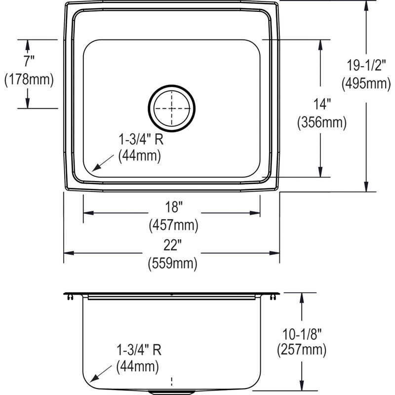 Évier de cuisine à montage sur plan L 19 po x l 19,5 po Lustertone, 5 trous