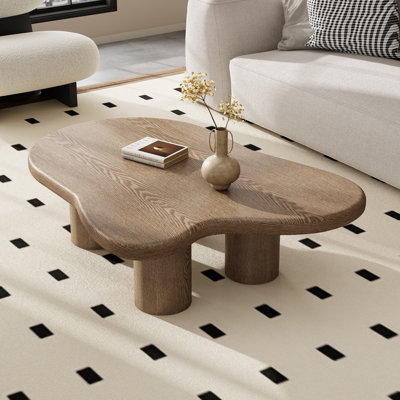 41.7" Wood Cloud-shaped Coffee Table, Wood Center Table for Living Room, Modern Low Profile Coffee Table