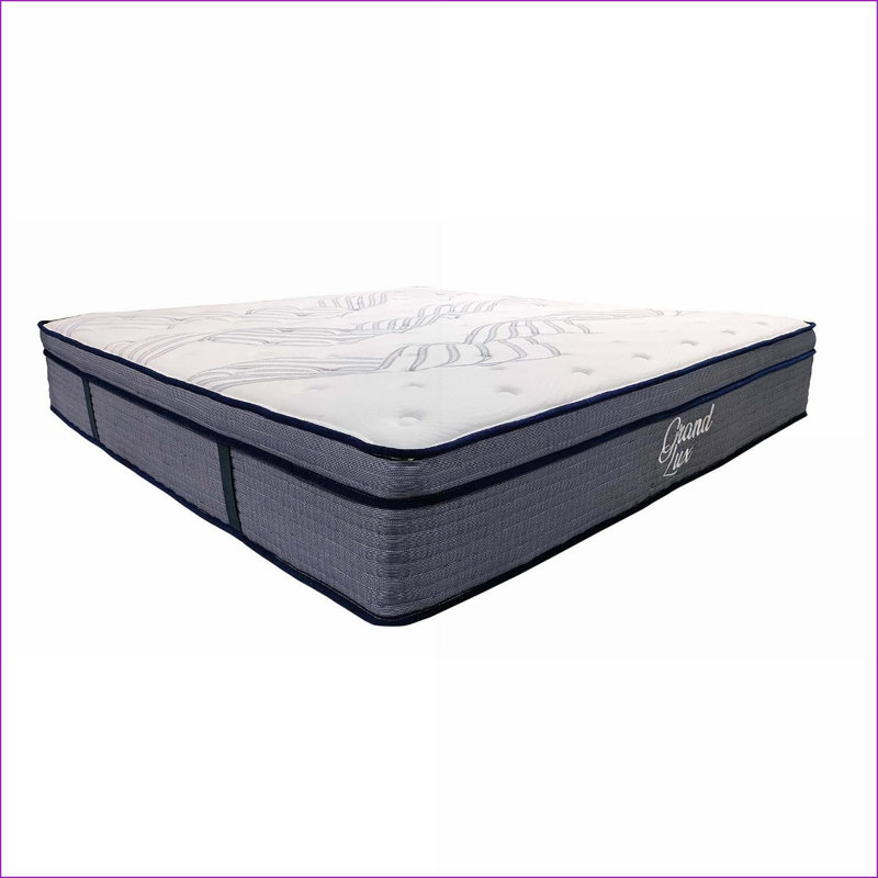 Matelas, matelas à ressorts ensachés très moelleux de 14 po, housse en tricot de polyester doux | Blanc / gris | Polyester