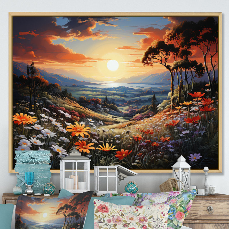 Wildflowers Sunlit Meadows sur toile, Cadre naturel flottant, H 12 po x l 20 po x P 1 po