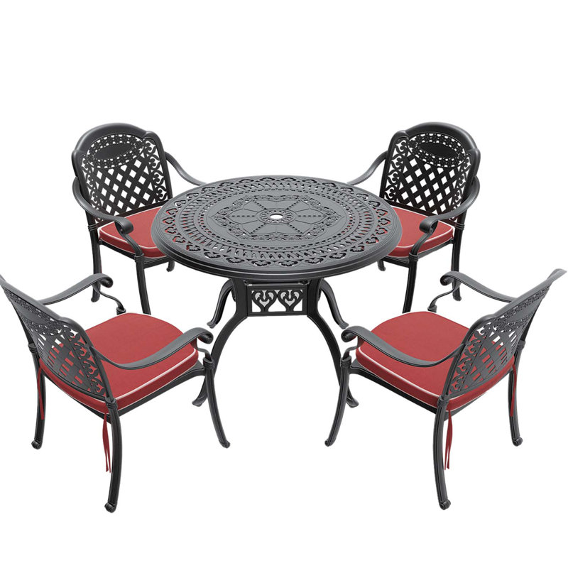 Ensemble de meubles de patio en aluminium coulé 5 pièces avec coussins