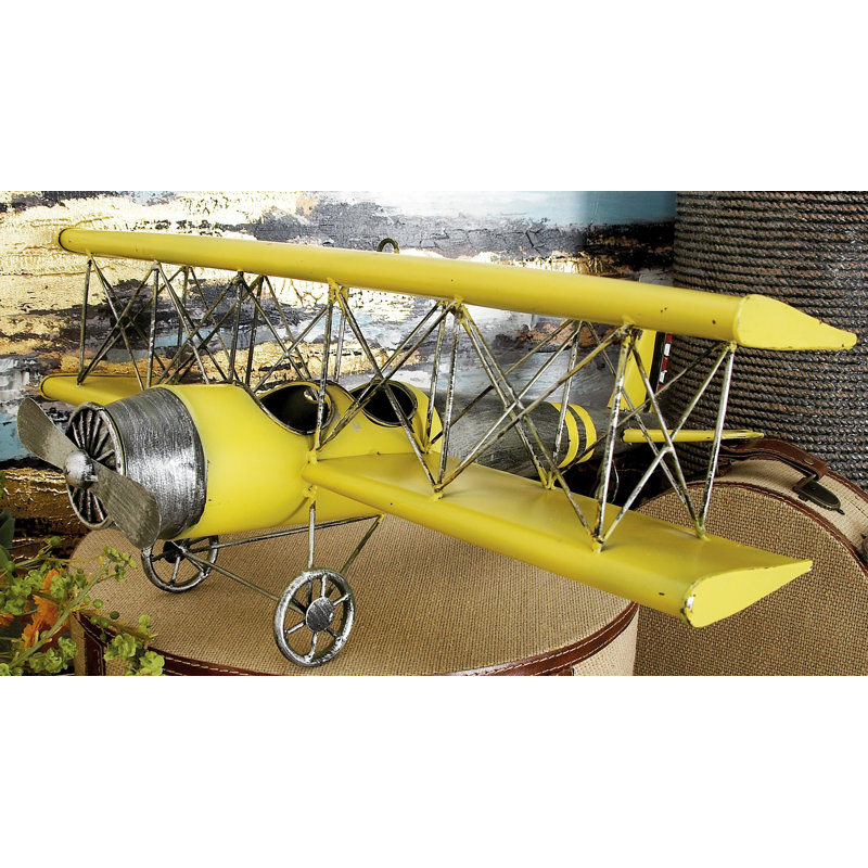 Abbate Metal Airplane Yellow Wall Decor with Chain Hanger