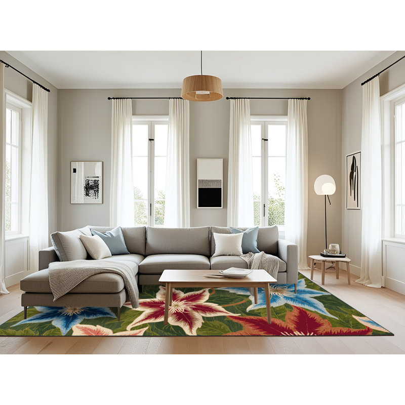 Tapis botanique brun lavable à la machine, Rectangle 8 pi x 10 pi