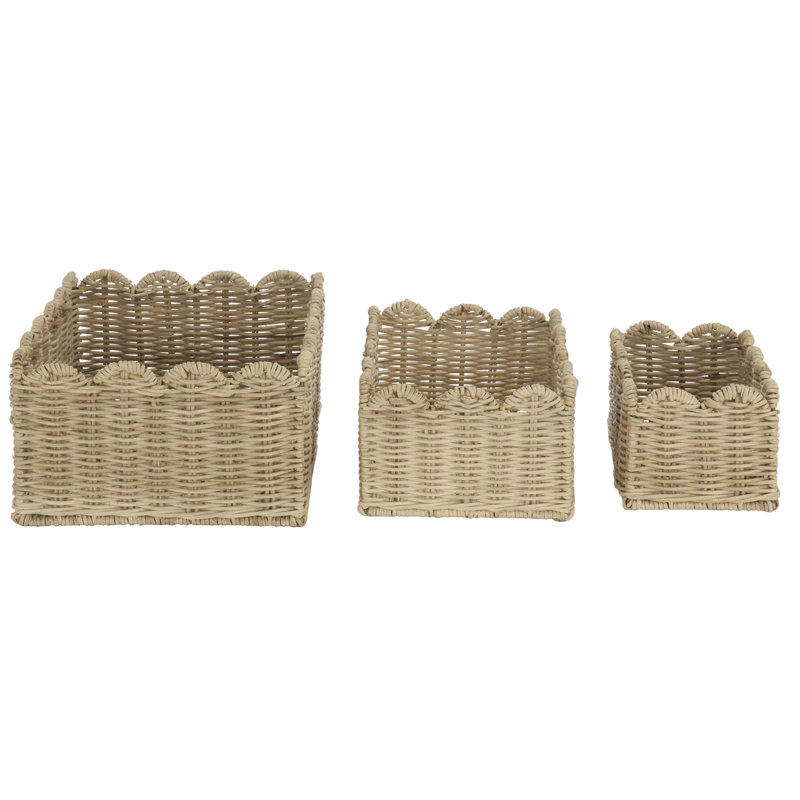 Ensemble de 3 paniers festonnés Erna, Clair naturel