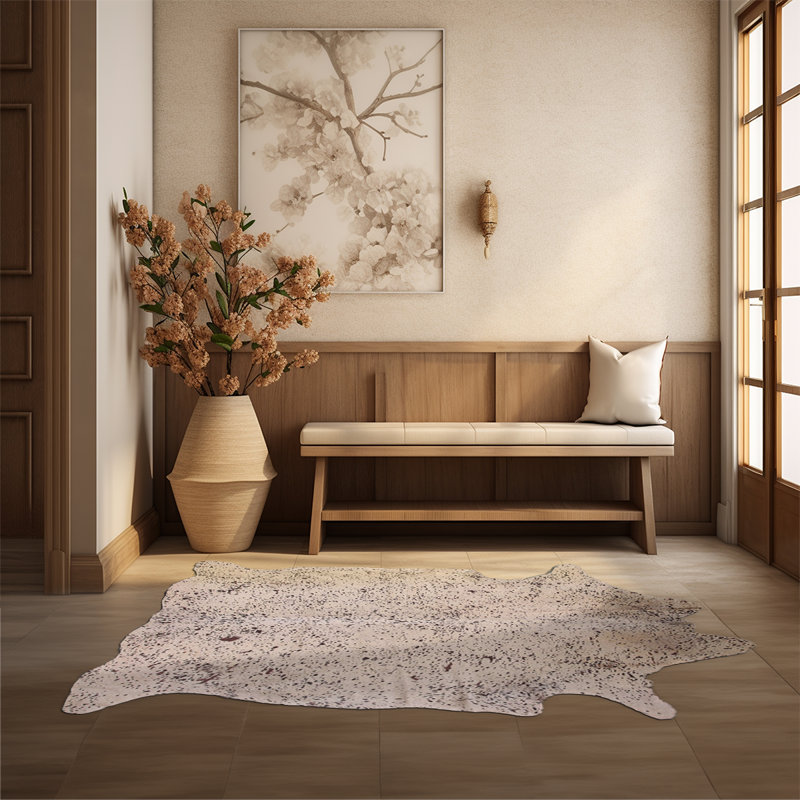 Tapis brun clair sur mesure en cuir de vache beige, Nouveauté 6 pi 2 po x 7 pi 4 po