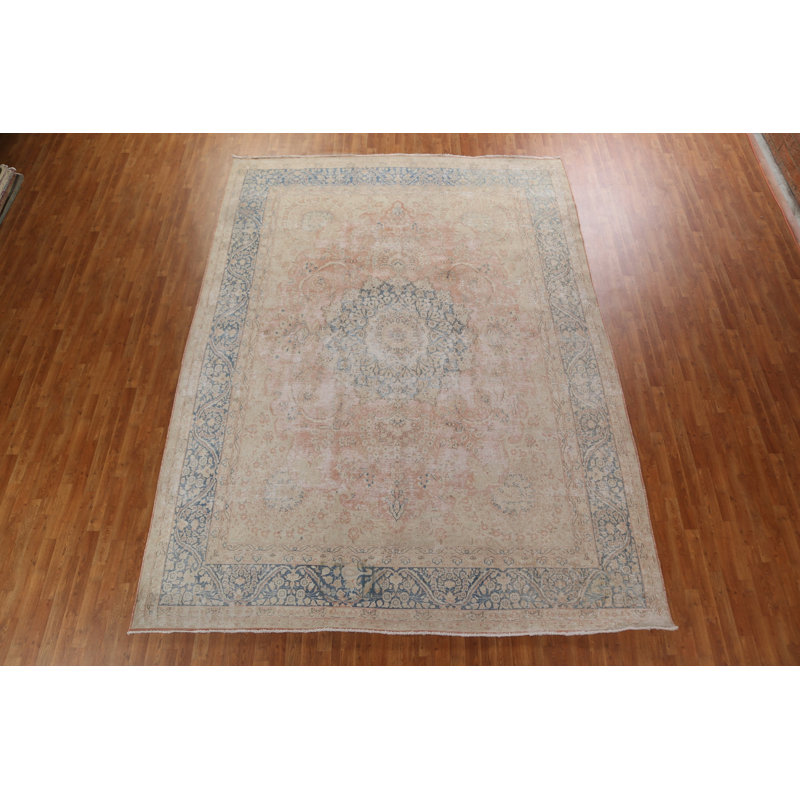 Tapis persan Kerman en laine vieilli noué à la main 10 x 13