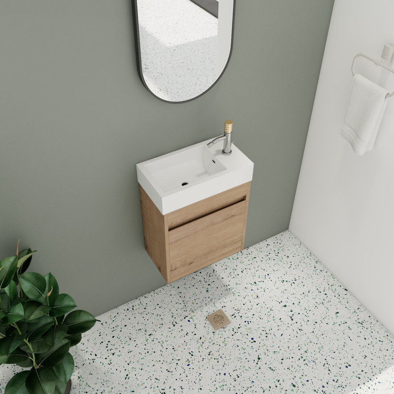 Ensemble de meuble-lavabo simple 18 po avec plateau en résine, Chêne