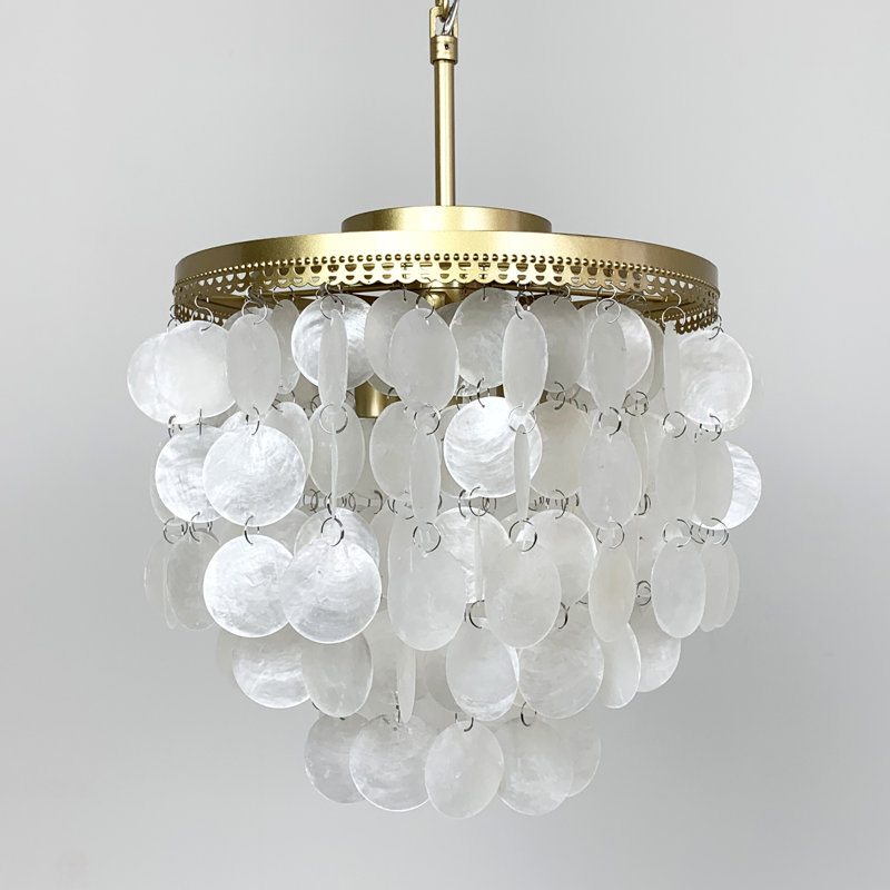 Dickison 3-Light 13" Capiz Shell Chandelier 5 Tiered Coastal Seashells Pendant Light, Brass