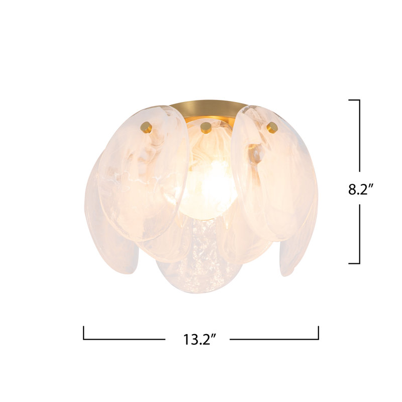 Plafonnier semi-encastré 3 lumières Hyler - Finition laiton brossé - Abat-jour en verre de style Murano blanc vaporeux