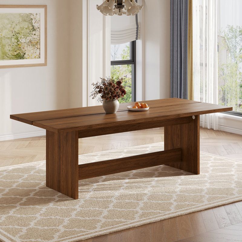 86.7" Mid Century Modern Wood Dining Table, Retangular Brown Wood Kitchen Table for 8-10, 29.5"H x 86.7"L x 35.4"W