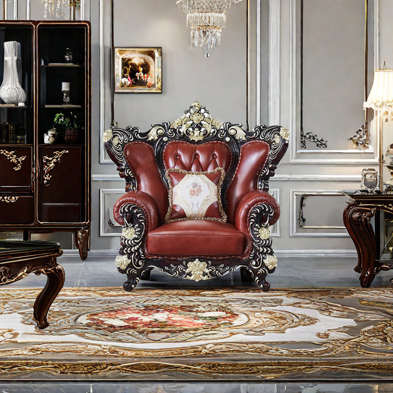 Fauteuil en cuir véritable capitonné européen de 55,1 po de large Villa