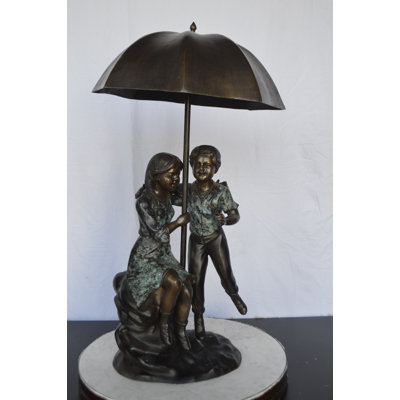 Nifao Collection Kids Playing under Umbrella Bronze Fountain -  Size: 20"L x 20"W x 37"H.