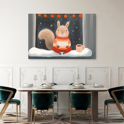 Cozy Winter Squirrel Abstract Contemporary Squirrel Winter Forest Wall Art Print 1 Piece Wrapped Canvas Wall Art