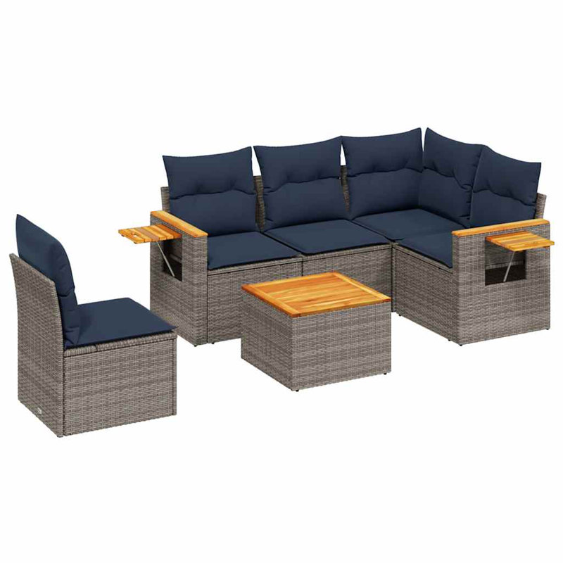  Ensemble de canapé de patio 6 pièces avec coussins en rotin de polyester gris (États-Unis seulement)