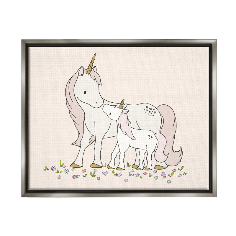 «Magical Unicorn Mother and Baby Family Flower Meadow» par Sweet Melody Designs - cadre flottant, impression sur toile