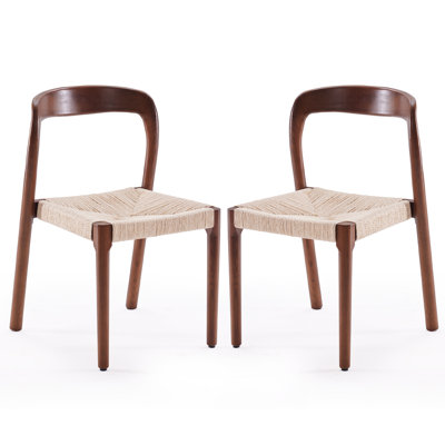 Shaelene 29.9" H Solid Wood Side Dining Chairs with Handwoven Rope Seat (Set of 2)