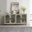 Vitrine arquée à quatre portes, rangement bohémien moderne avec façade en verre géométrique, console polyvalente pour l'organisation du salon et du vestibule, décor chic d'inspiration marocaine-1123336732