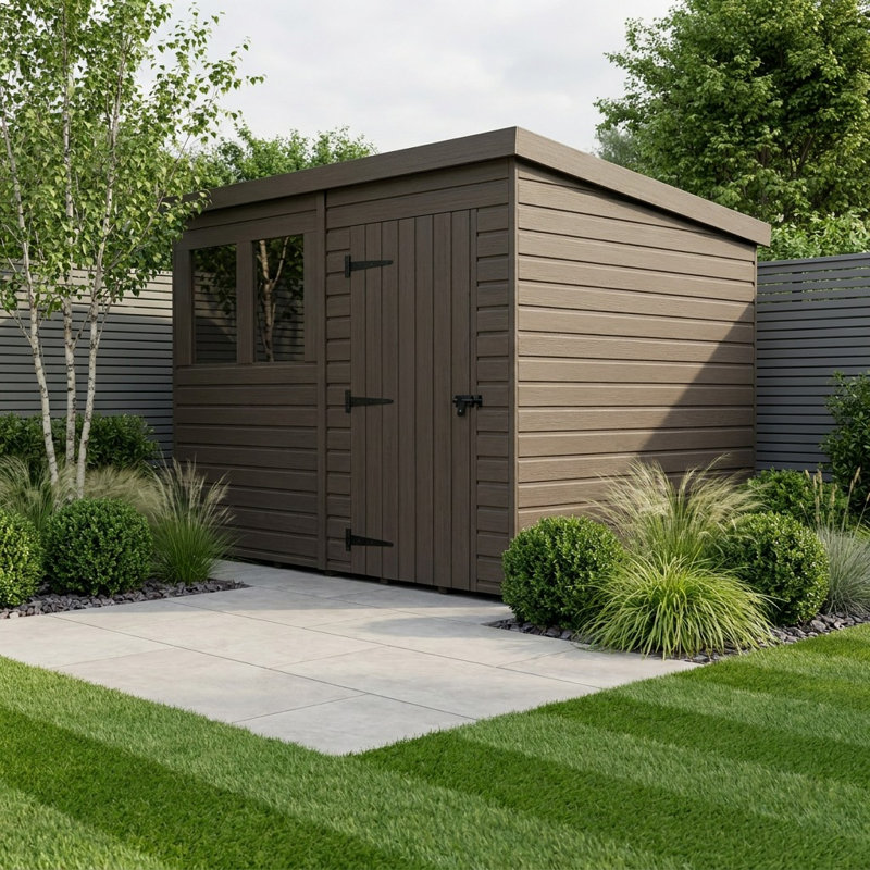 Total Sheds 8ft x 7ft Composite Pent Garden Shed - Single Door - With Windows - EPDM Rubber Roof - UK Manufactured