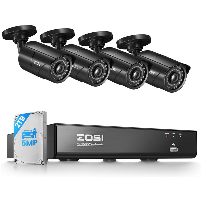 Système de caméra de sécurité 3K 5MP 8CH POE NVR 2TB HDD, 4 pièces POE Outdoor