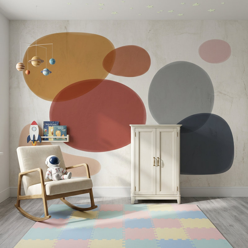 Décoration murale abstraite inspirée du milieu du siècle, 120 po x 96 po, Peler et coller