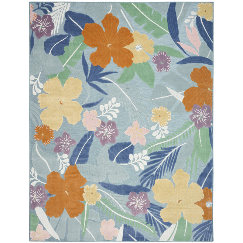 Tapis tropical multicolore bleu 9 pi x 12 pi Megan, Multi-couleur, Rectangle 9 pi x 12 pi