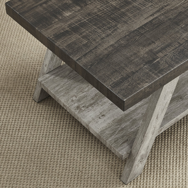 Table de bout contemporaine en bois à deux tons en noyer patiné et gris, H 23 po x l 22 po x P 24 po, Noyer / gris