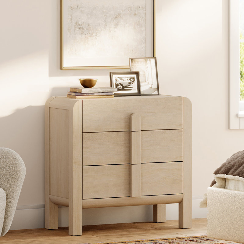 Adora 31.5" Wood Accent Cabinet With Drawers, Modern Credenza Storage Cabinet With Curved Profile Design For Living Room, Kitchen, Dining Room, Hallway
