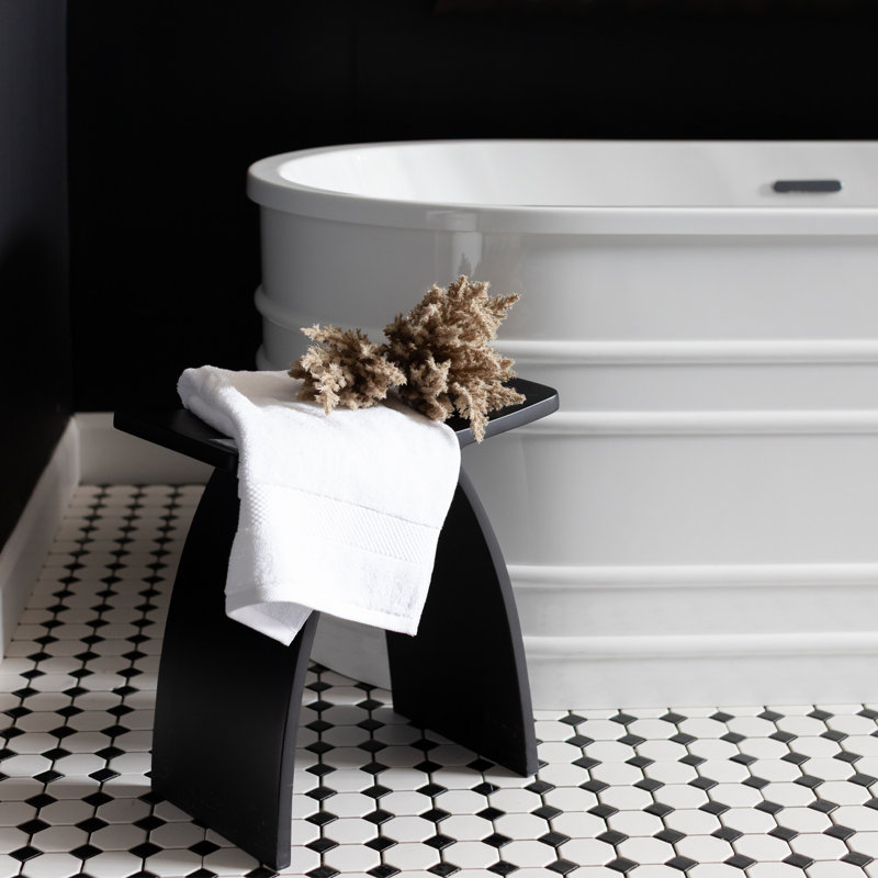Banc de douche en bois l 17 po Lily-Beau, Noir mat