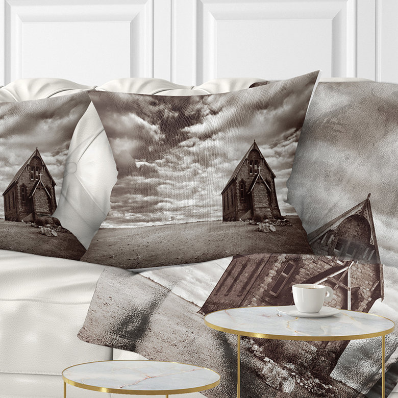 Coussin imprimé imprimé «Desert Church», 16 po x 16 po, Coussin décoratif